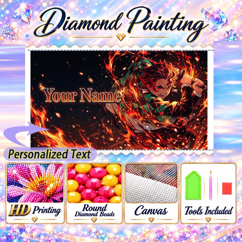 Tanjiro Kamado 5D DIY Diamond Painting Custom Name Text, Full Drill Rhinestone Mosaic Art Home Gift
