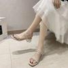 Rhinestone transparent thick-heeled slippers women's summer wear 2025 new fashion fairy temperament French sandals one-word sandals