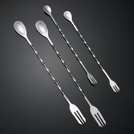 Koktejlové míchací lžíce z nerezové oceli Barová lžíce Dlouhé míchání Lžíce Míchadla na nápoje na čaj Káva Zmrzlina Šťáva