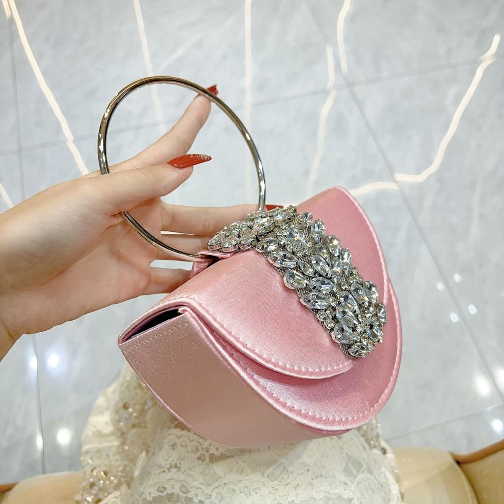 Unadorned Water Diamond Crescent Bag Diamond Silk Satin Flip Cover Small Square Bag Crossbody Bag