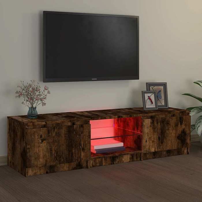VidaXL Meuble TV avec lumières LED Chêne fumé 140x40x36 cm, support TV, armoire média, armoire hifi, unité TV, unité média 822681