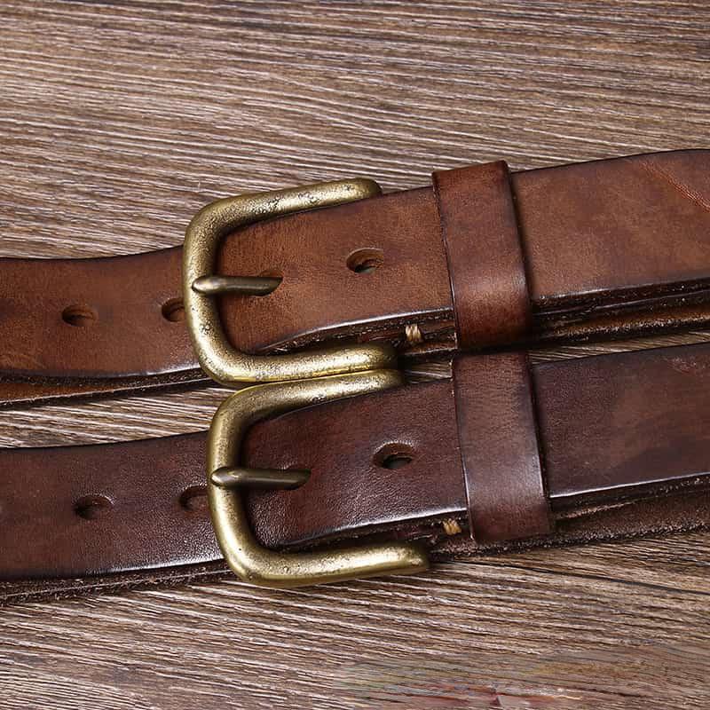 Bälte Herr Retro Distressed Tjockt Äkta Nötskinn Läder Spänne Trendigt Allmatchande Jeansbälte