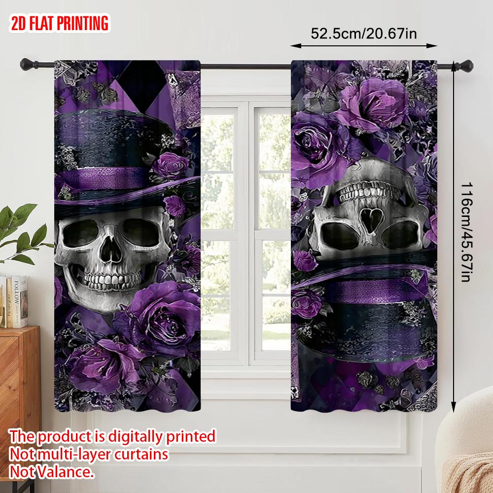 2pcs plane printing Curtains a Skull with Top Hat And Roses Versatile 100% Polyester (without rod) Home Decor Use for Season