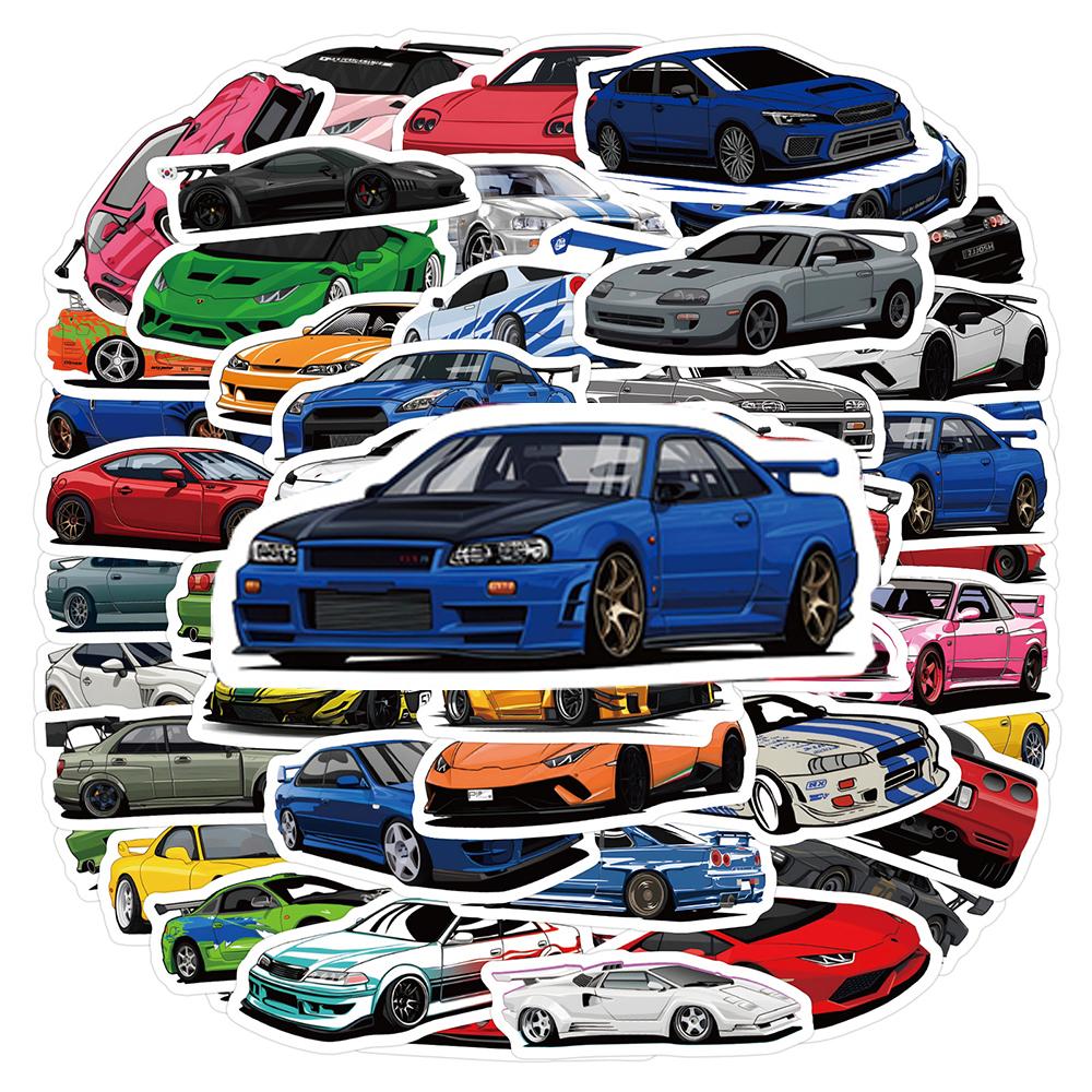 10/30/60pcs Retrofit Racing Car Graffiti Stickers Waterproof Decals DIY Luggage Scrapbook Suitcase Cool Cartoon Sticker Pack