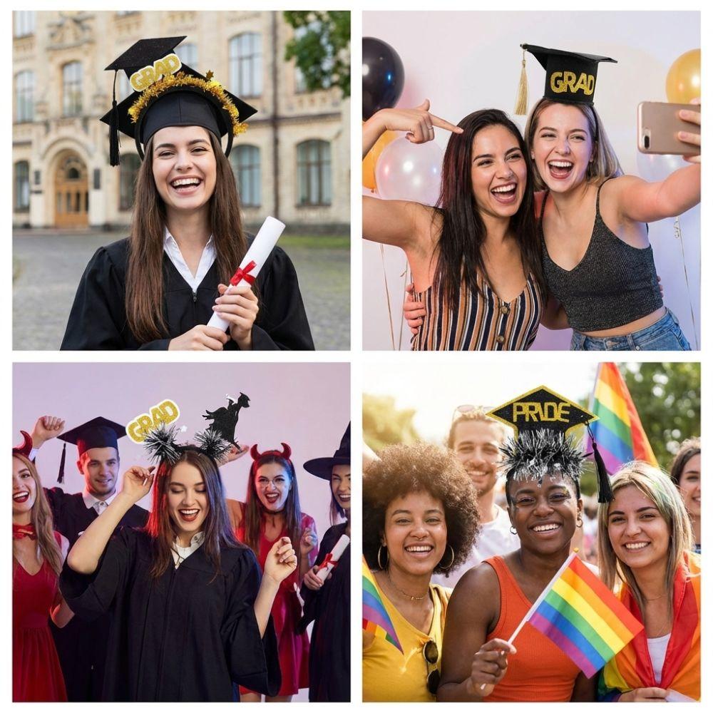 Celebrate Graduation Headband Shiny with Tassels Doctor Hat Hair Hoop Glitter Graduation Season Party Headpiece Party Favors