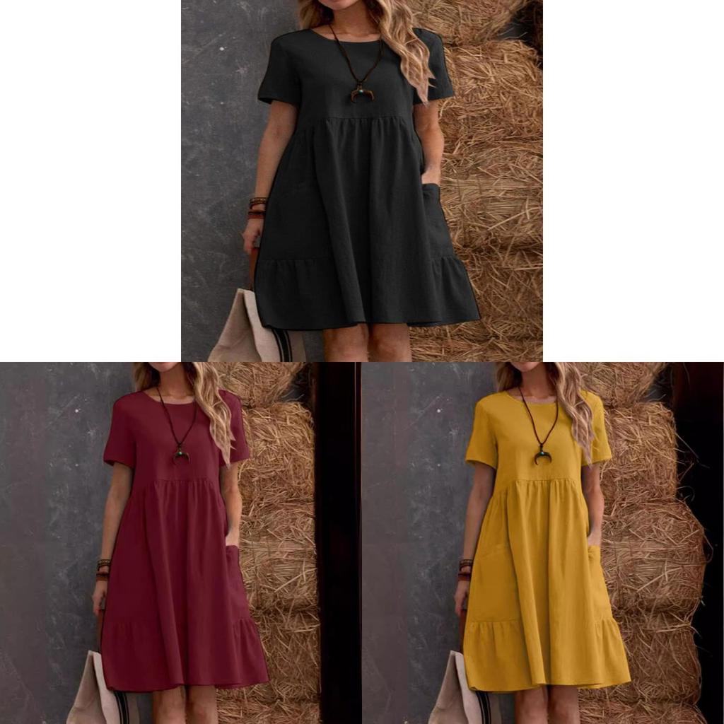 Vintage Cotton Linen Summer Dress With Pockets And Pleated Details For Women