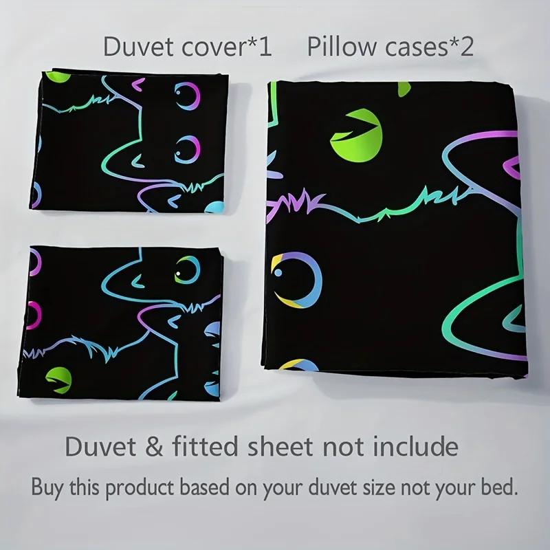 Cute Black Duvet Cover Set Color Cat Print Bedding Set Soft Comfortable Breathable Duvet Cover For Bedroom Decor