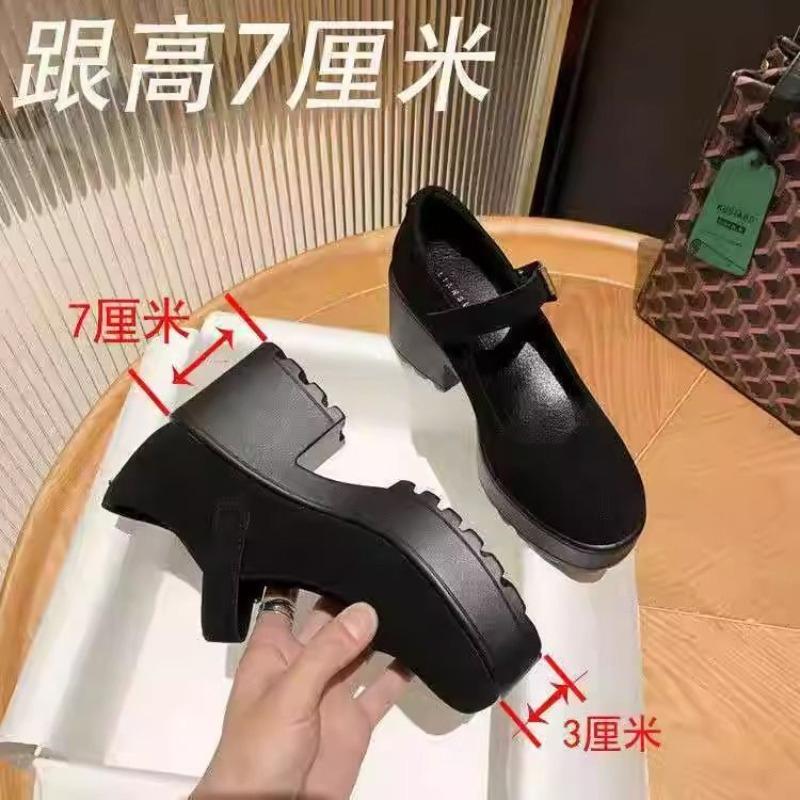 Old Beijing cloth shoes suede waterproof table dance shoes new J single shoes black thick heel thin summer female tide