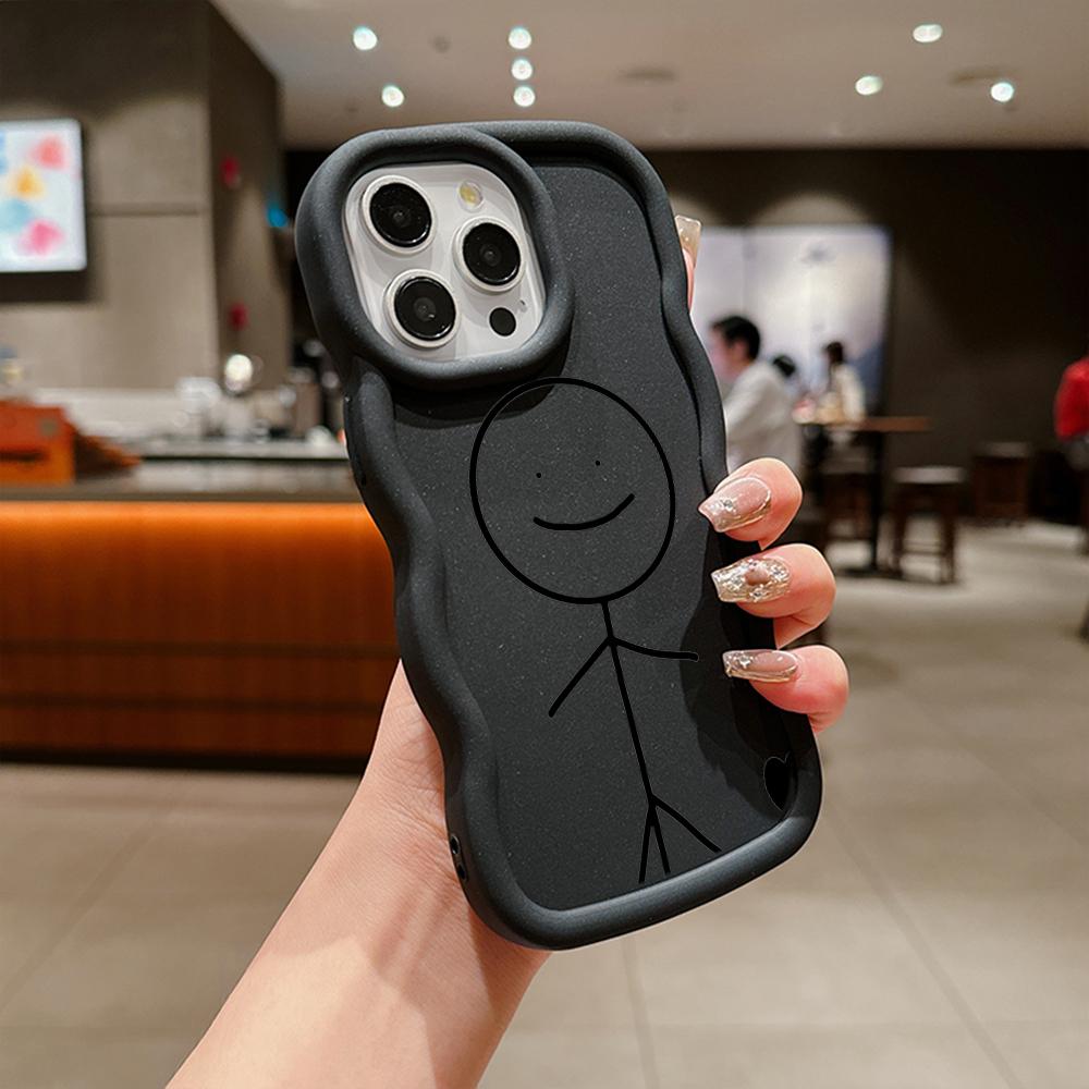 N80 Cartoon Matchman Design Macaron Wavy Edge Phone Cases for iPhone 15 Pro Max Samsung A54 A13 A14 S23 S24 Ultra Redmi Note 13 Pro Shockproof Cover