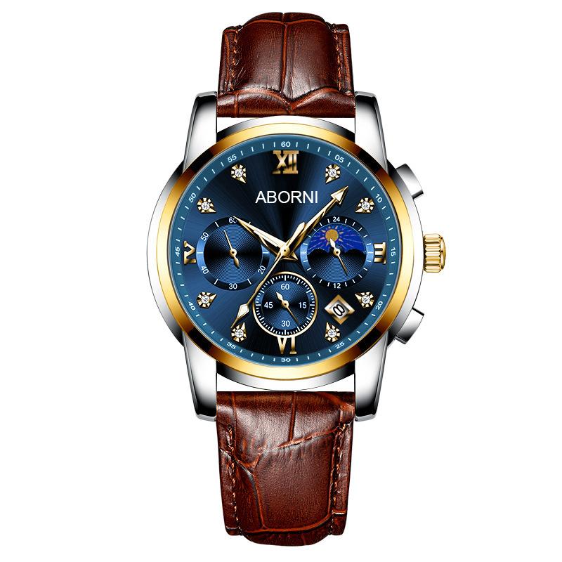 Yaboni Men'S Watch Multifunctional Three-Eye Six-Pin Business Watch Calendar Waterproof Luminous Men'S Watch