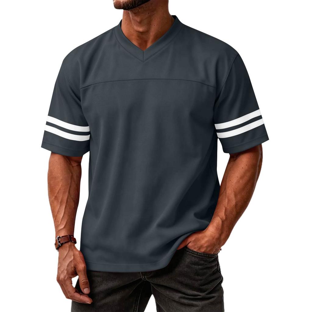 Pánský ležérní klasický top s bloky barev, výstřihem do V, lehký, prodyšný, s krátkým rukávem