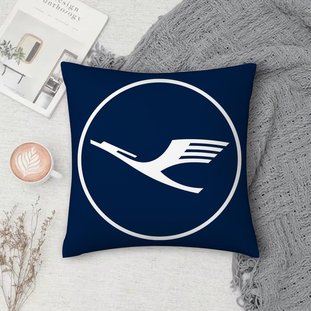 L-LufthansaS German Airlines Pillow Case Square Double-Sided Printing Short Plush Sofa Cushion Cover Bedroom
