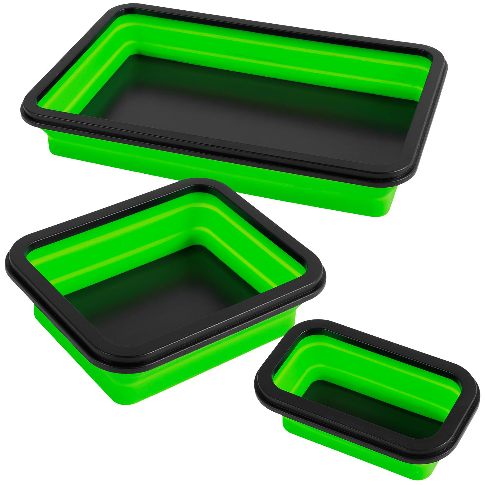 

3Pcs Magnetic Foldable Parts Tray Set with Double-Sided Magnetic Base Tool Part Storage Box Organizer For Plumber Carpenters зелёный