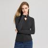 Women's Hollow Knit Half-High Collar Long Sleeve Top