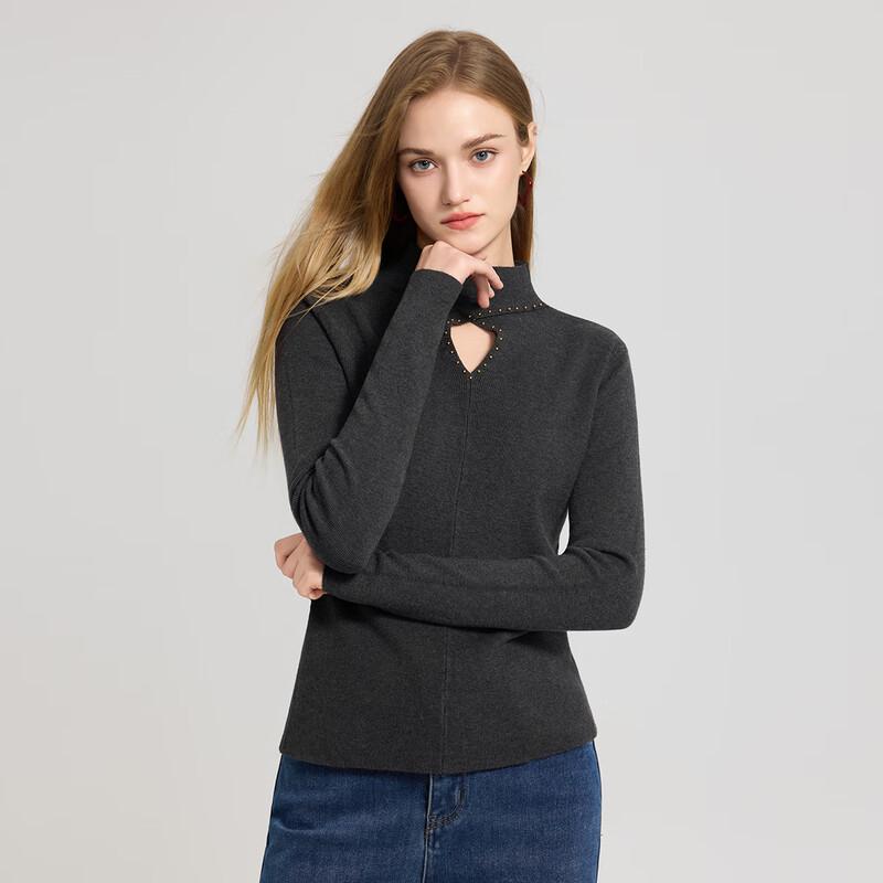 Women's Hollow Knit Half-High Collar Long Sleeve Top