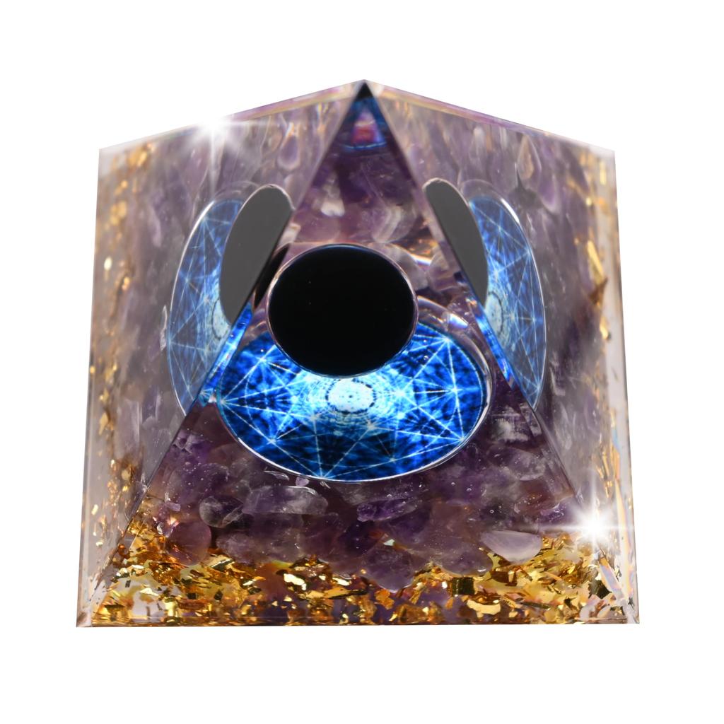 Orgonite Crystal Orgone Pyramid Tree of Life Energy Tower Nature Reiki Healing Chakra Crushed Stone Jewelry Object (Blue X Hexagon)