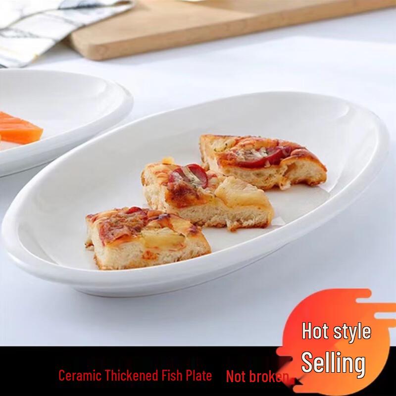 Jiubing Čistě bílý keramický oválný talíř na ryby se silným okrajem