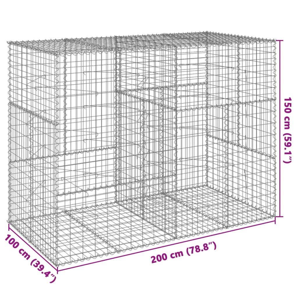 Gabion with Lid 200 X 100 X 150 Cm Galvanized Iron