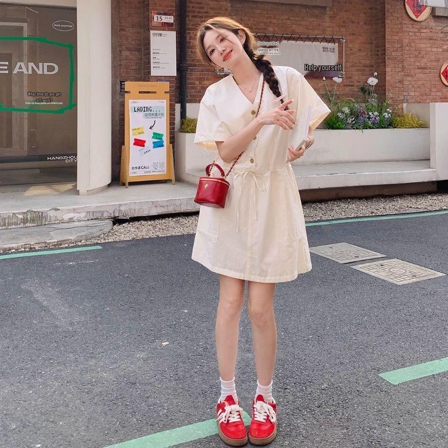 Women's French Retro V-Neck Summer Dress - Sweet and Simple Casual Style
