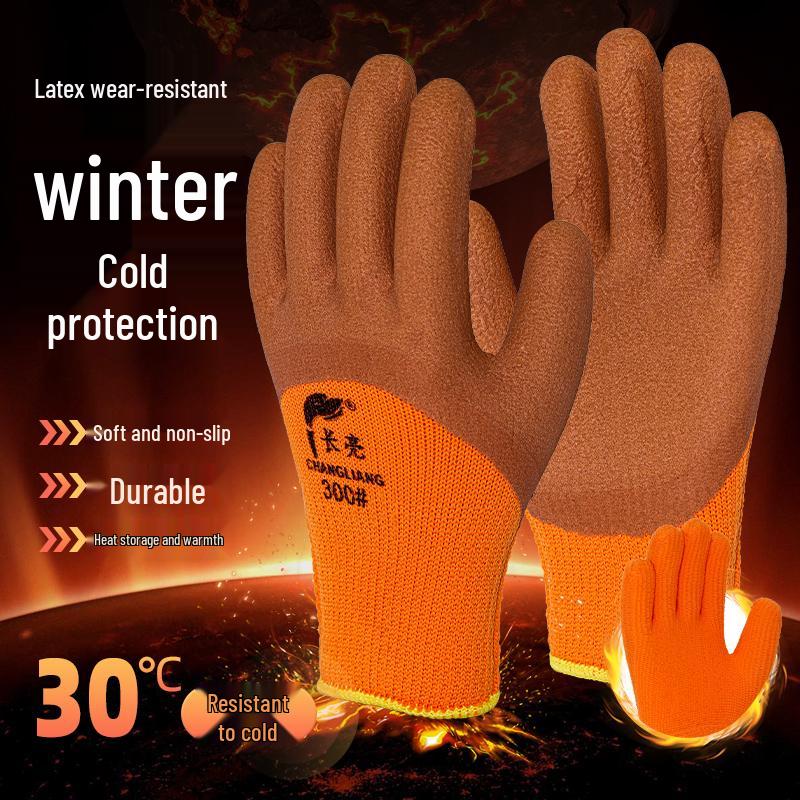 Winter-Arbeitshandschuhe mit Fleece-Futter: Langlebig, Warm, Rutschfest, Frostsicher, Halbfinger-Design für Baustellen und Kühlhäuser