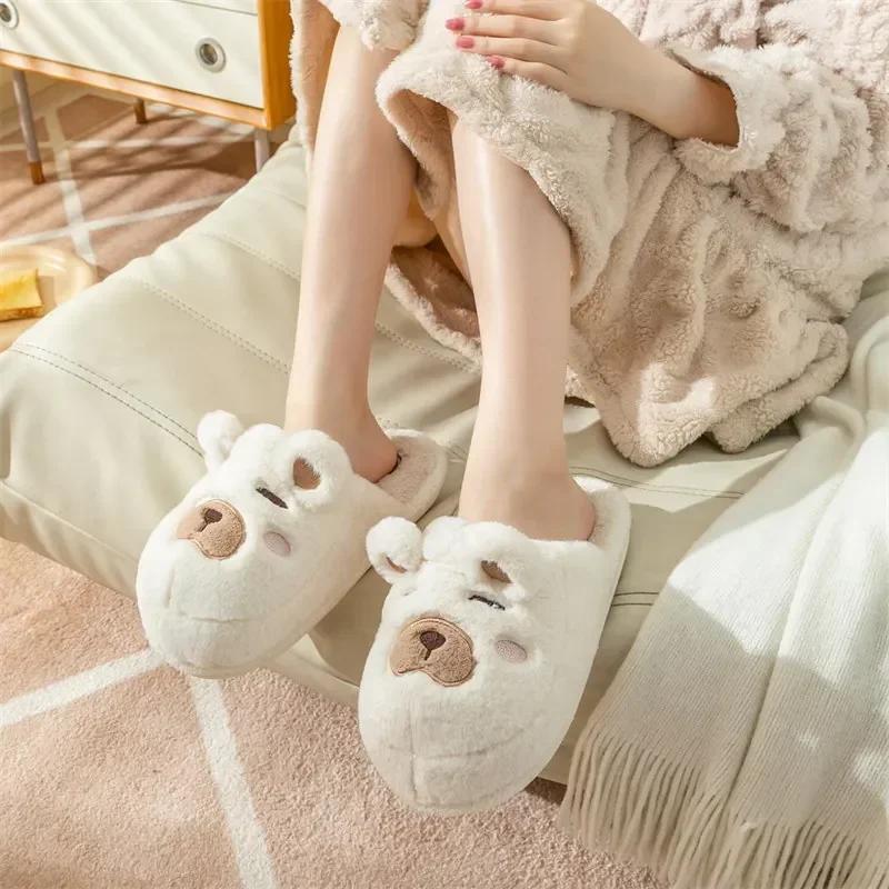 

Fashion Home Slipper Womens Teddy Bear Winter Warm Plush Contton Indoor Funny Fuzzy Floor House Room Shoes Flat Female Men Male Platform 36-37 белый