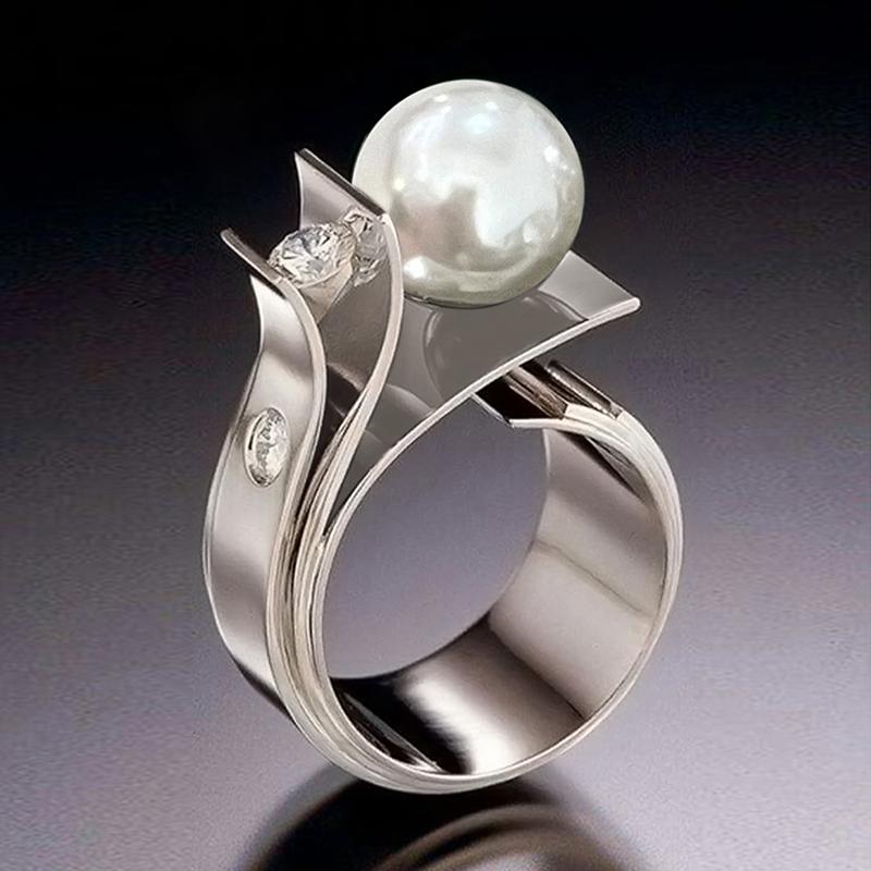 

Huitan Irregular Design Imitation Pearl Rings for Women Engagement Wedding Party Accessories Fashion Contracted Female Zircon 6