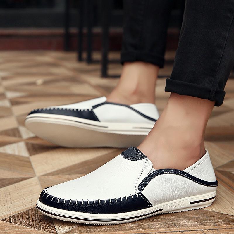 Casual Zapatos Para Hombres Genuine Leather Male White Handcrafted Mens Loafers Breathable New Model Shoes Sapato Social Mascul