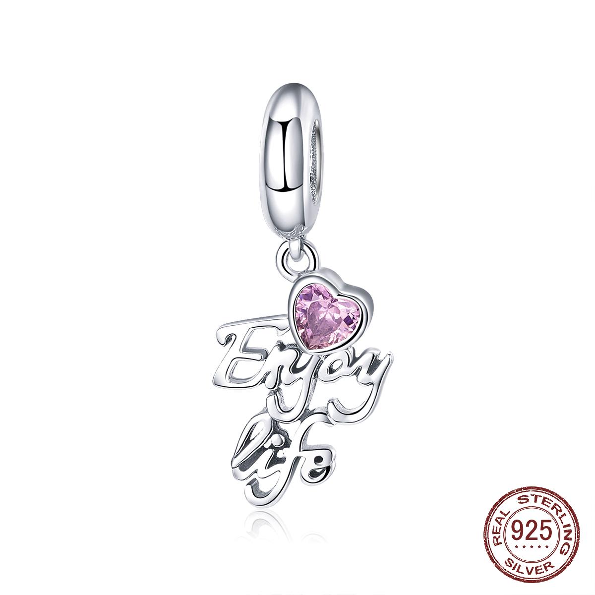 

925 стерлингового серебра Наслаждаясь жизнью Письмо Розовое сердце Кулон Шарм Подходит Браслеты Браслеты DIY Ювелирные изделия Изготовление