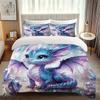 Magical White Haired Queen & Dragon Bedding Set, 3D Printed Mythical Guardian Duvet Cover With Pillowcases For Home Decor