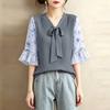 ZANZEA Women Casual V-Neck Floral Print Splice 3/4 Sleeve Loose Blouse