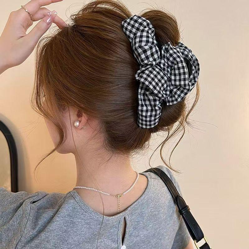 Top Korean-Style Minimalist Black And White Checkered Bubble Hair Clip Accessory, New Artistic And High-End Shark Clip Hairpin