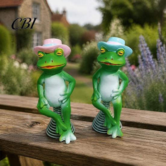 Creative Gifts for Gardeners Frog Garden Statue, Spring Base Resin Figurine, Weatherproof Handmade Gift Ideas Figurine Fence Balcony Patio Lawn