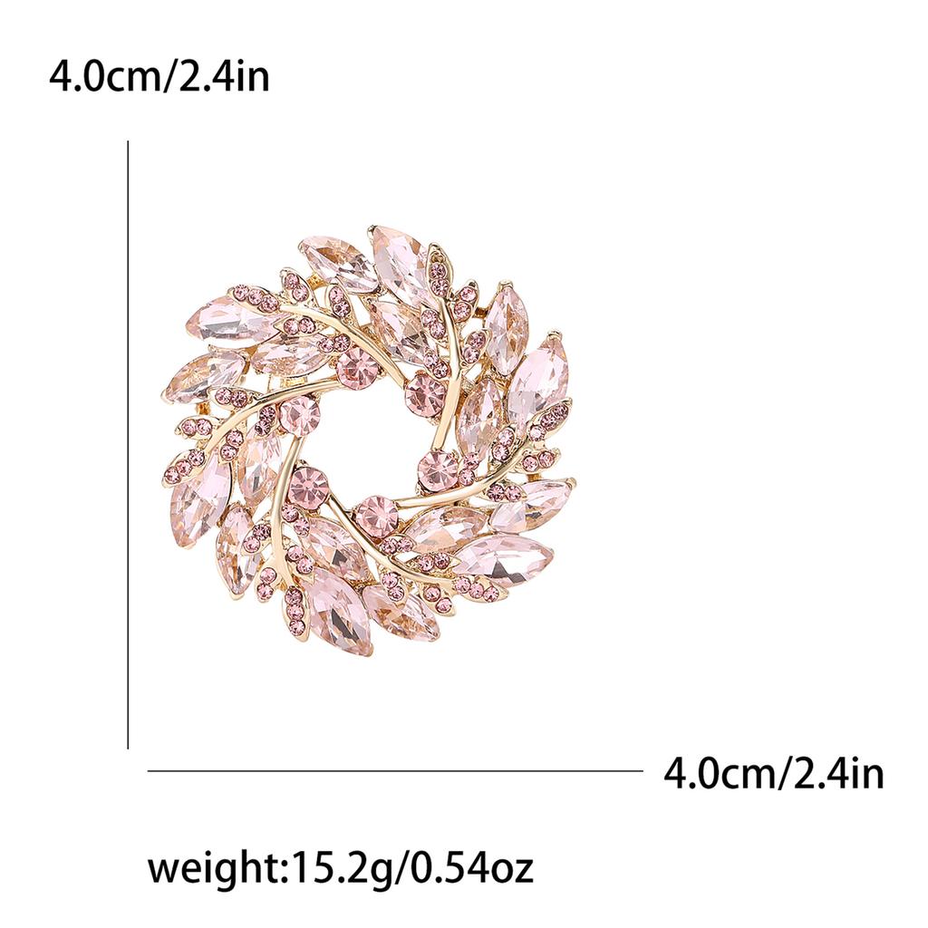 Classical Olive Branch Circle Badges for Women Crystal Round Flowers Party Office Brooch Pins Gifts