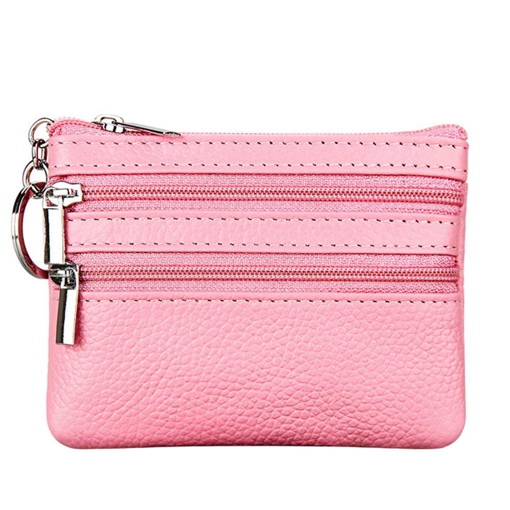 Women's Genuine Leather Coin Purse Mini Pouch Change Wallet with Keychain NEW Three Zipper Fashion Multicolor