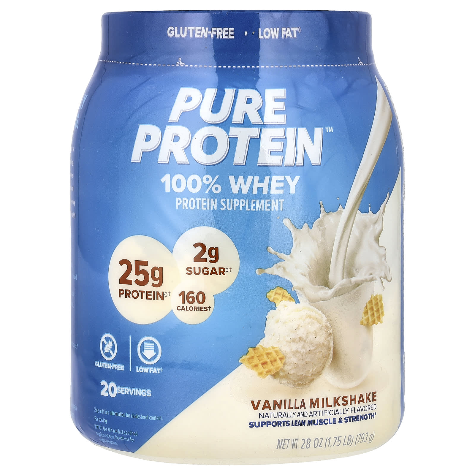 

Pure Protein, 100% Whey Protein, Vanilla Milkshake, 1.75 lb (793 g)