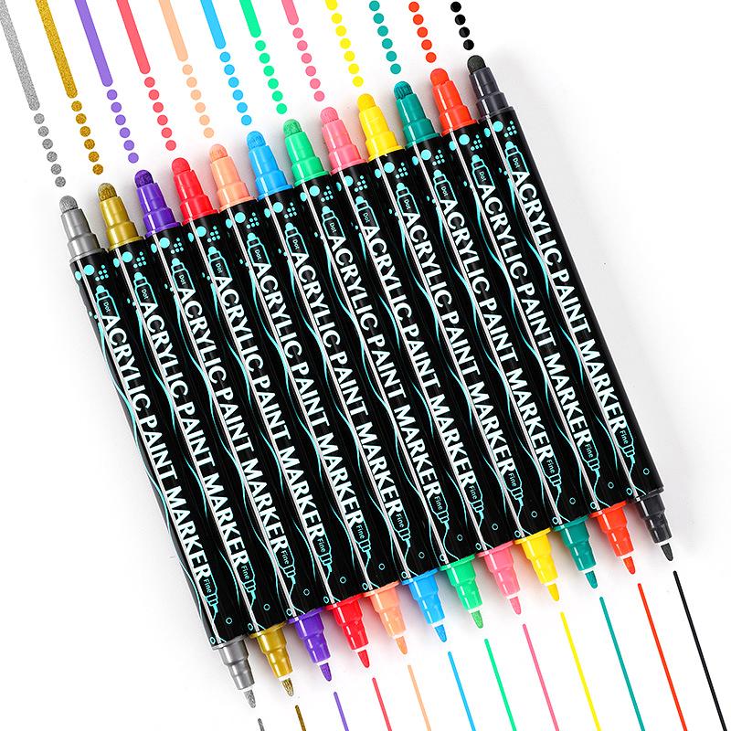 12color Dual Tip Acrylic Marker,Dot Dot Pen,Water-Based Pigment Pen,Ceramic Marker,Art Markers For Artists,Drawing Doodle Pen