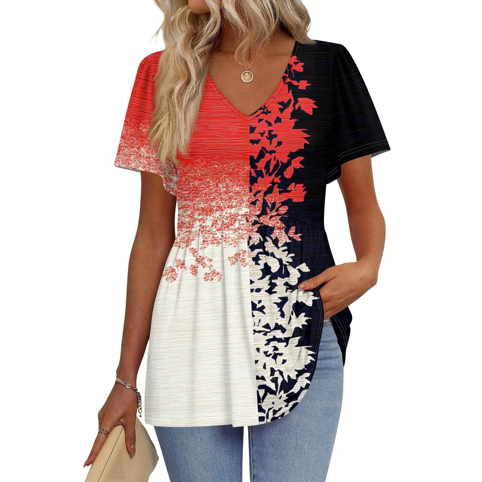 

Женские рубашки с коротким рукавом и оборками, повседневные наряды, модная футболка, топ XXL красный