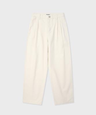 FALLETT Double-Pleated Cotton Pants Ivory