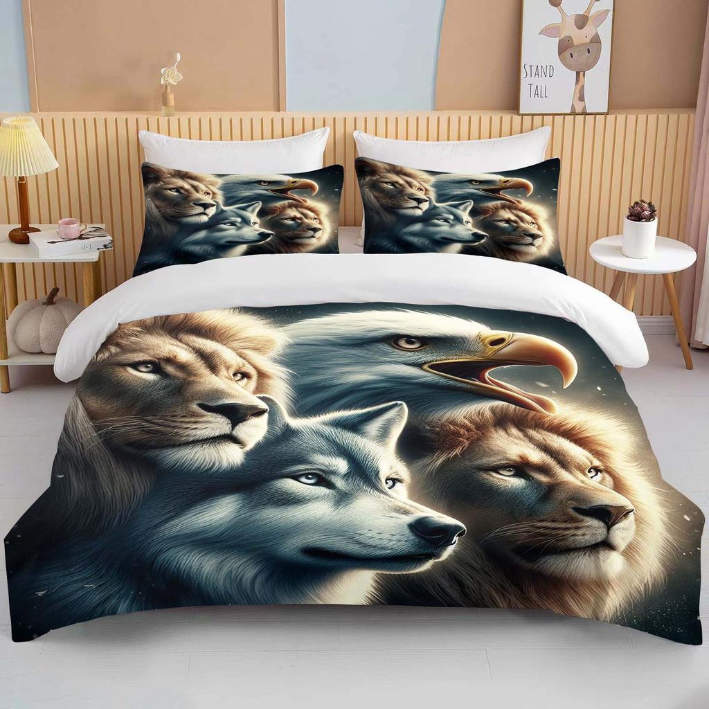 Lion Fox Horse Eagle Wolf   Bedding Set Duvet Cover 1 Duvet Cover 2 Pillowcases Adult and Child Bedding Set Luxury Holiday Gifts