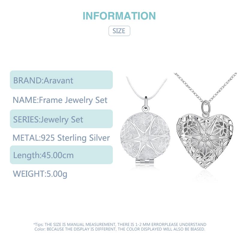 2 Pcs 925 Silver Necklaces Chain For Women Heart /Round Photo Frame Pendant Necklace Men Fashion Jewelry