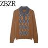 Za New Fall Women's Clothing 2025 Fashion Style Diamond Long Sleeves Lapel Knitting Polo Shirt 2142223 730