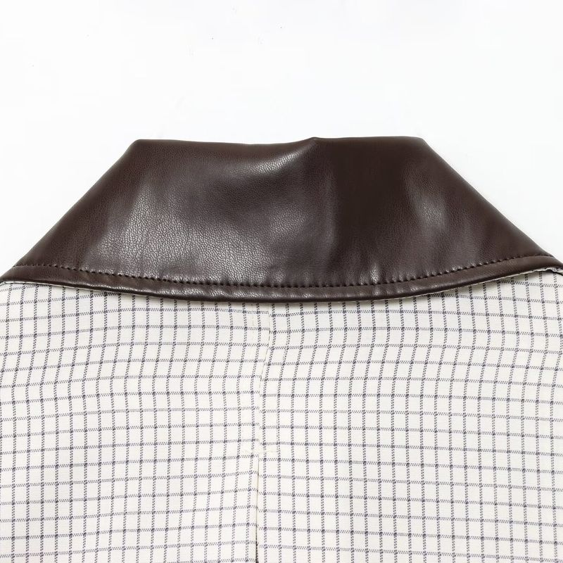 Kaslead New Women clothes Western Style Fashion Simple Leather Collar Short Trench coat 3811248