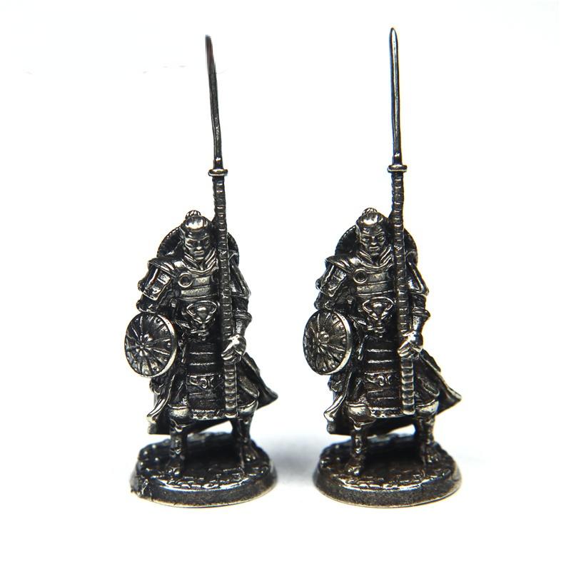 White Copper Miniatures Vintage Metal Soldiers Model Statue Japanese Shogunate Samurai Figurines  Desktop Toy Ornament Decoration