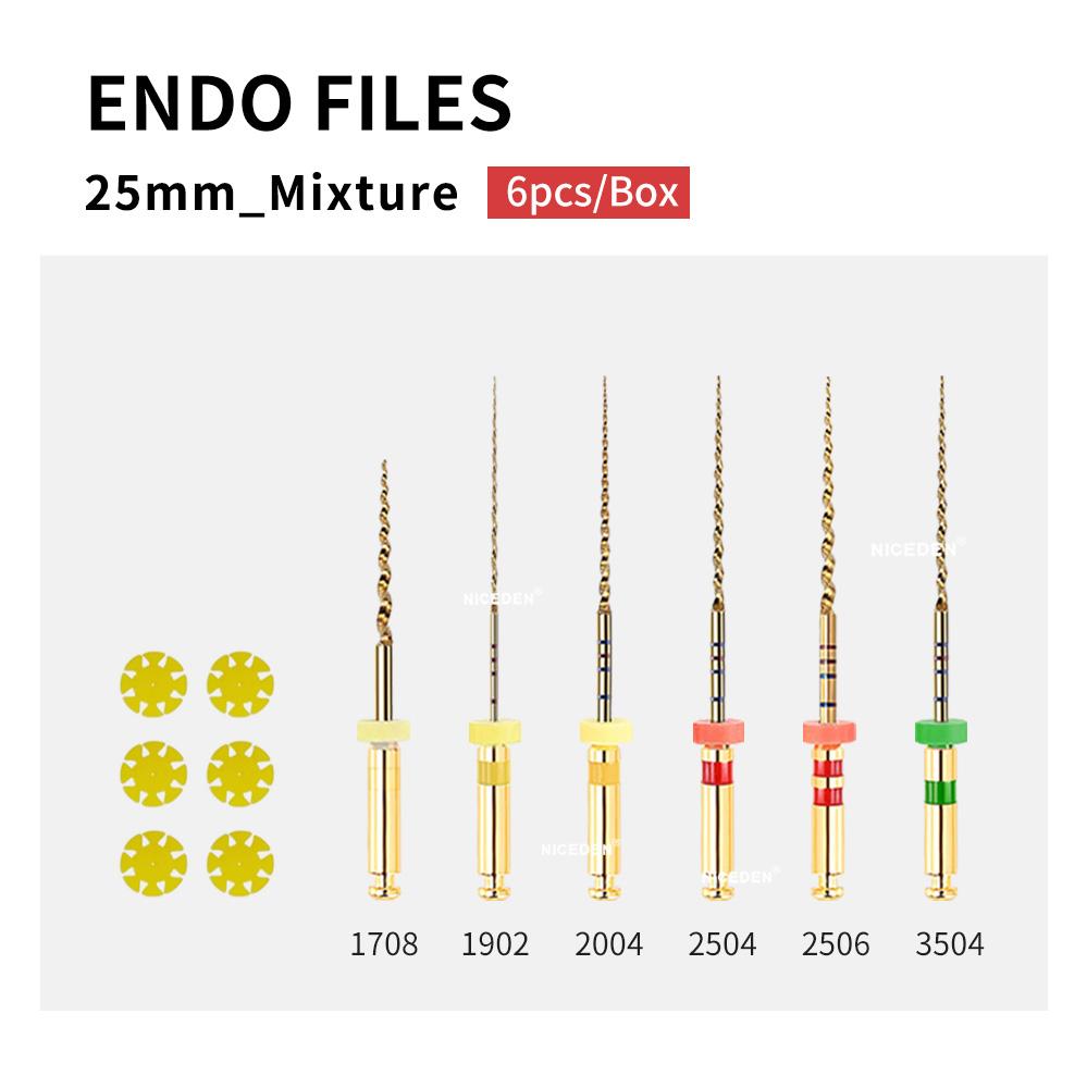 

NICEDEN 6 шт. Стоматологічний файл Кореневий канал Тейпер Ендодонтичний файл 25 мм Термічно активований Ротаційний файл Гнучкі Стоматологічні матеріали 25mm mix