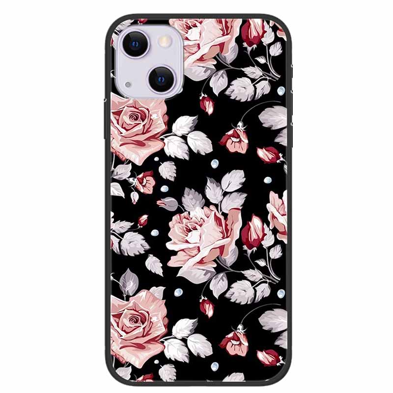 For iPhone 14/14 Plus Case Black Silicone Soft TPU Luxury Flower Animal Back Cover For iPhone 14/14 Plus New Shells for iPhone14