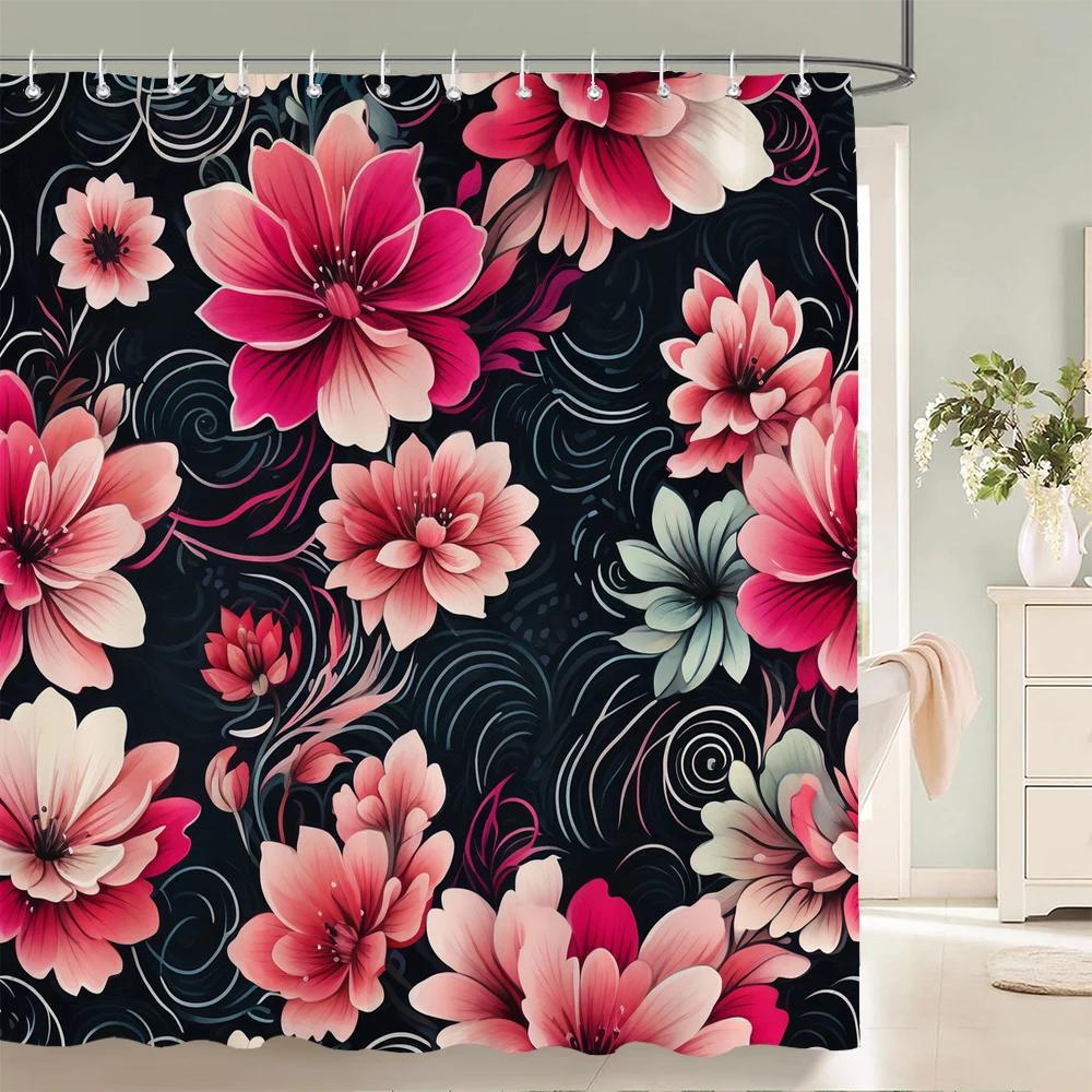 3D Shower Curtain Beautiful Flowers Plant Printed Bathroom Curtain Waterproof Polyester Bath Curtains For Bathroom With Hooks
