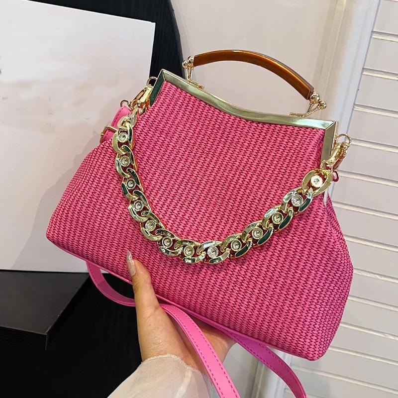 

Дизайнерские сумки-кошельки с зажимом в виде ракушки, сумки на цепочке, сумка на плечо, роскошный вечерний клатч, ярко-розовая сумка и кошелек, шикарные сумки-бродяги горячий розовый