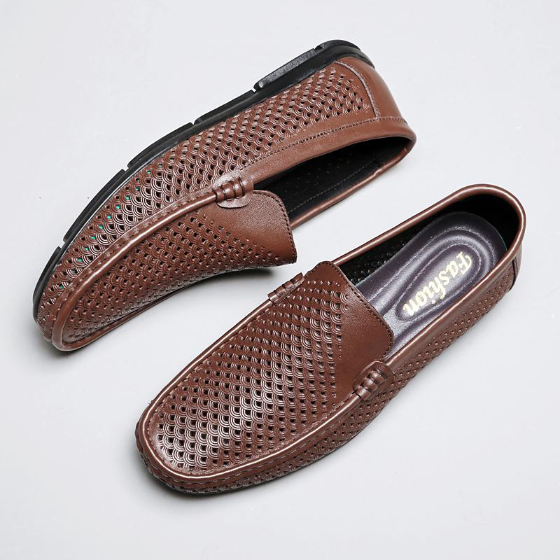 Spring Men's Leather Casual Shoes Flat Bottomed Breathable Loafers Outdoor Commuting Men's Park Walking Shoes Massage Soles