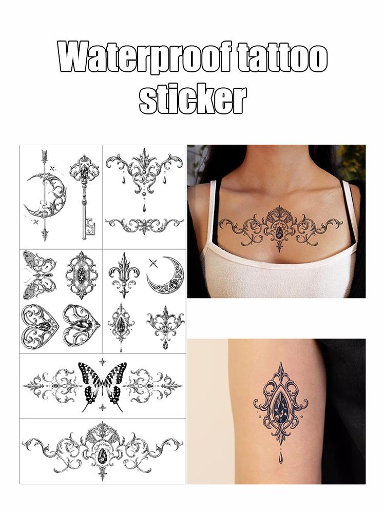 6 Sheets Temporary Tattoos Stickers, Fake Body Arm Chest Shoulder Tattoos for Men or Women with Tiny Black Tattoos Waterproof an