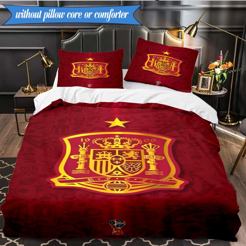 Set Biancheria da Letto 3 Pezzi con Stemma Calcio Spagnolo Gruppo Musicale K-pop, Ideale per Camera da Letto, Dormitorio, Include Copripiumino e 2 Federe, Regali per Fan